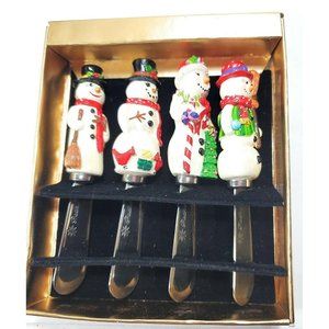 4 Christopher Radko Holiday Snowman Pate Cheese Knives Spreaders entertaining